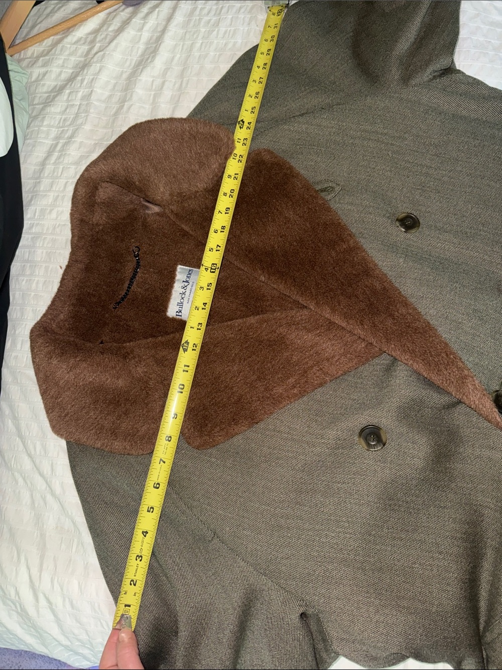 Men's Long Trench Coat with Brown Shearling Lining - Bullock & Jones - Picture 10 of 11
